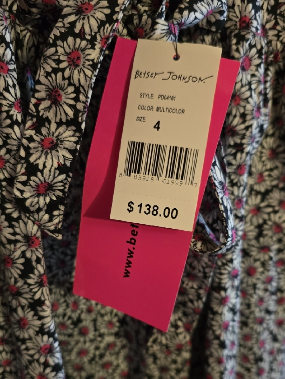 Betsey Johnson Black Daisy Print Dress with Pink Accents - Picture 14 of 14
